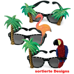 Fasching Brille Karibik sortiert 1 Stück Palmen Papagei Flamingo