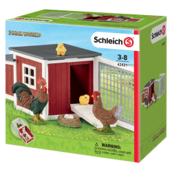 Schleich Hühnerstall mit Huhn Hahn und Küken 42421