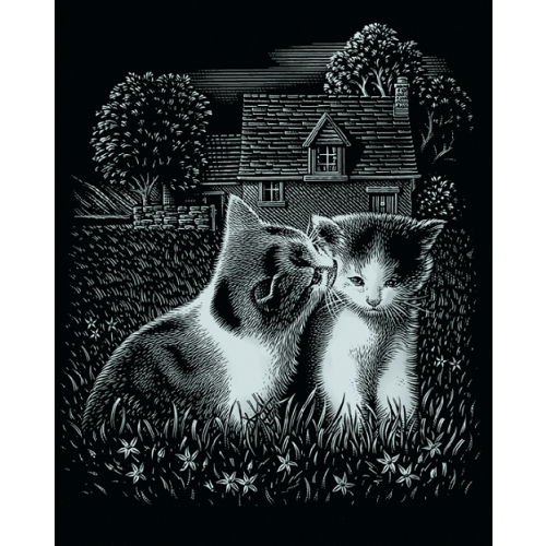 Kratzbild Silber groß - spielende Katzen 20 x 25 cm