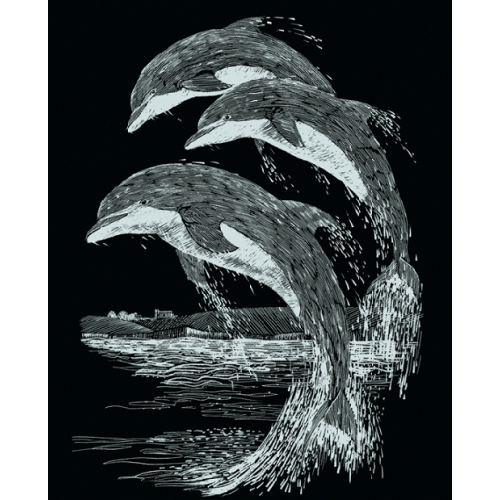 Kratzbild Silber groß - Delfine 20 x 25 cm