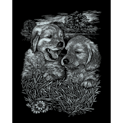 Kratzbild Silber groß - Hundebabys 20 x 25 cm