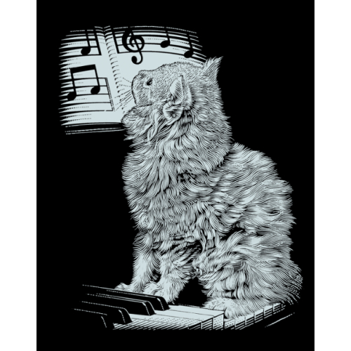 Kratzbild Silber groß - Katze am Piano 20 x 25 cm
