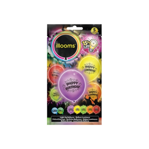 illooms LED Ballons Happy Birthday 5er Pack