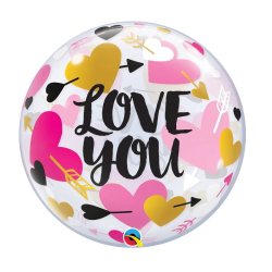 Single Bubble Balloon 22"  love you hearts & arrows