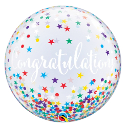 Single Bubble Balloon 22"  Congratulations confetti...
