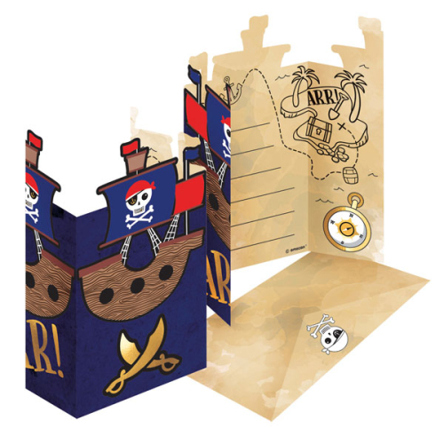Piraten Einladungskarten 8 Stück mit Umschlag Pirates Map