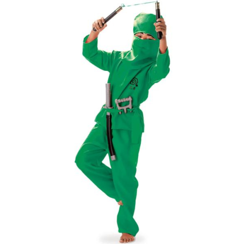 Fasching Kostüm Grüner Ninja PB 2-tlg. mit Haube und Gürtel 140