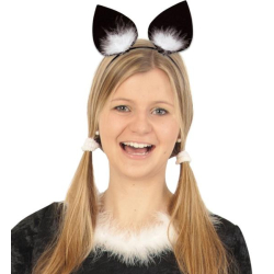 Fasching Kostüm Zubehör Haarreif Katzenohren schwarz mit Federn