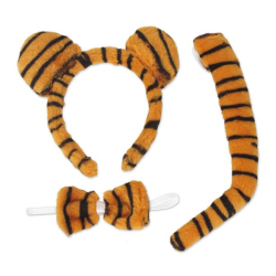 Fasching Kostüm Tiger-Set Haarreif Tigerohren Fliege Tierschwanz