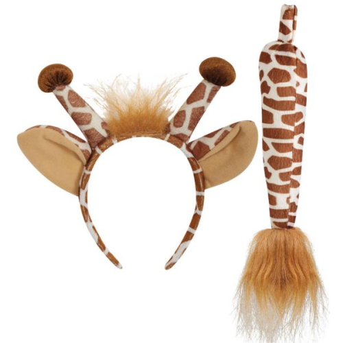 Fasching Kostüm Giraffen-Set 2-tlg. Haarreif Giraffenohren mit Fühlern + Schwanz