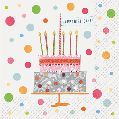 Servietten Geburtstagkuchen mit Konfetti 33x33 cm 20er