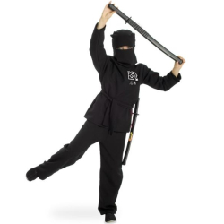 Fasching Kostüm Ninja 2-tlg. mit Gürtel + Haube