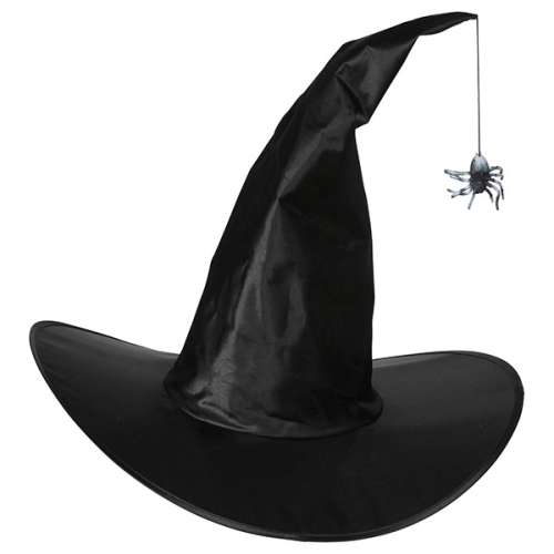 Fasching Halloween Hexenhut schwarz satin modellierbar mit Spinne