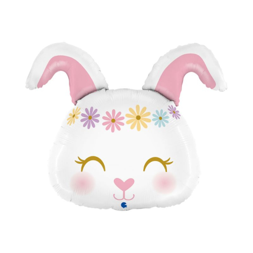 Folienballon Hase / Kaninchen / Hippie Rabbit 79 cm mit Blümchen