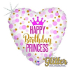 Folienballon Herz Happy Birthday Princess Glitter Holographic 45 cm
