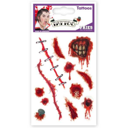 Fasching Halloween Wunden Tattoos Aufkleber Zombienarben sortiert