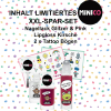 MINICO XXL-SPAR-SET - Nagellack Glitzer u. Pink, Lipgloss Kirsche, 2 Tattoo Bögen