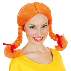 Fasching Perücke Freche Göre orange Haare mit Zöpfen SE