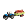 Toi-Toys TRACTOR Traktor mit Holzanhänger + Baumstämme 20cm Friktion blau