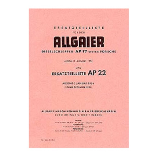 Ersatzteilliste Allgaier Schlepper AP17 AP22   2. Ausführung  / AP 22
