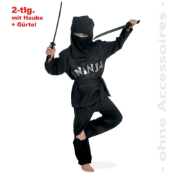 Fasching Black Ninja  2-tlg. mit Haube + Gürtel Gr....
