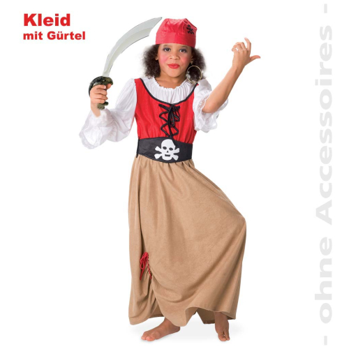 Fasching Piratenmädchen Piratin Kleid mit Gürtel Gr. 140 Karneval Kostüm